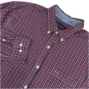 Crown & Ivy Mens Large Plaid Button Down Shirt Long Sleeve Red Blue Cotton